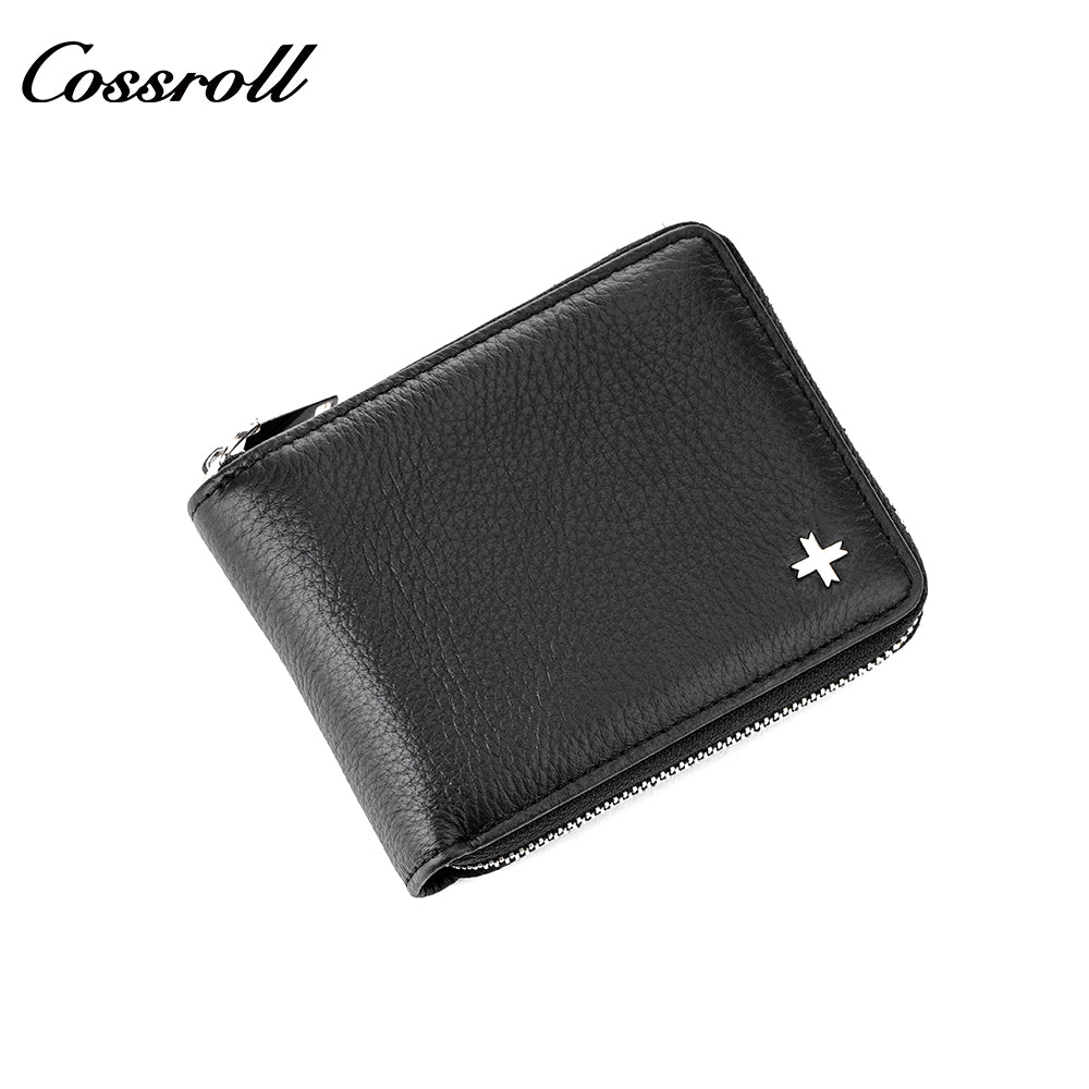 Men's multifunctional zipper card wallet money clip business simple men's leather wallet short wallet