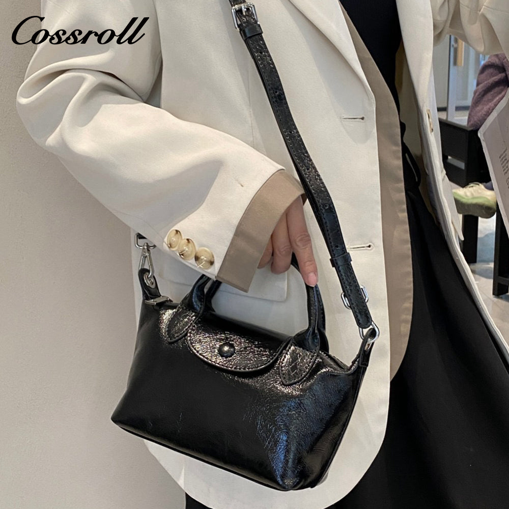 Head layer oil wax cowhide shoulder female dumpling bag ladies handheld crossbody leather bag