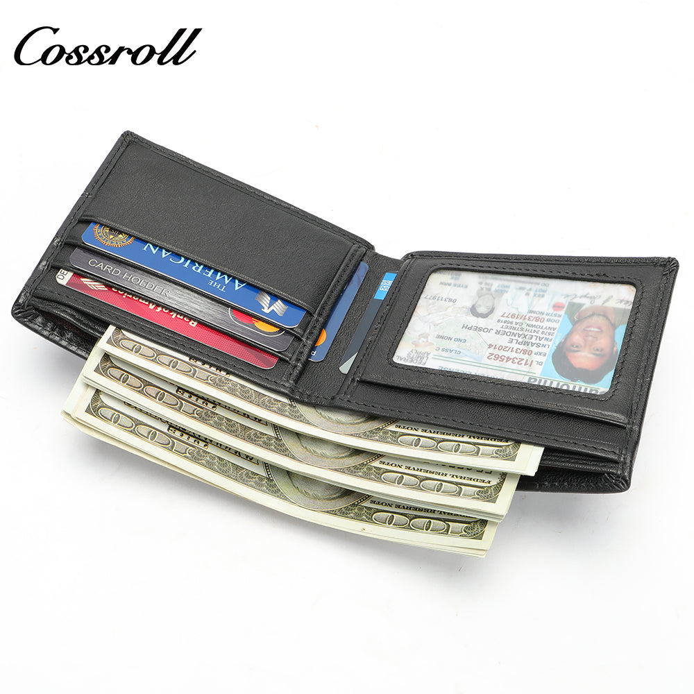 Men's short ultra-thin large capacity crocodile grain leather handmade money clip head layer cowhide