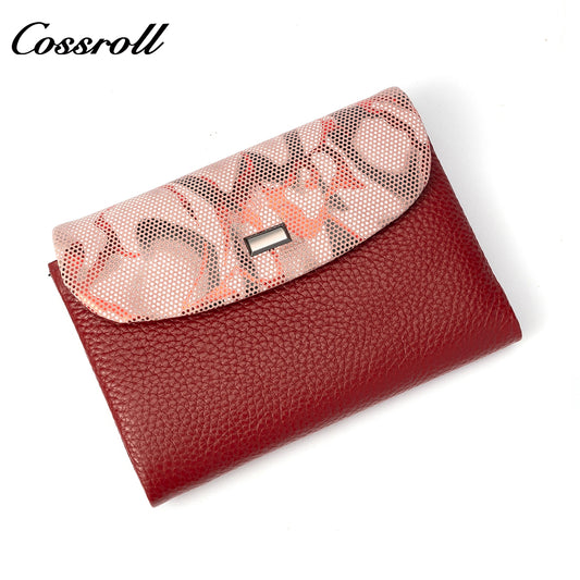 Custom label cowhide women's purse Short leather coin purse color matching design multi-card wallet