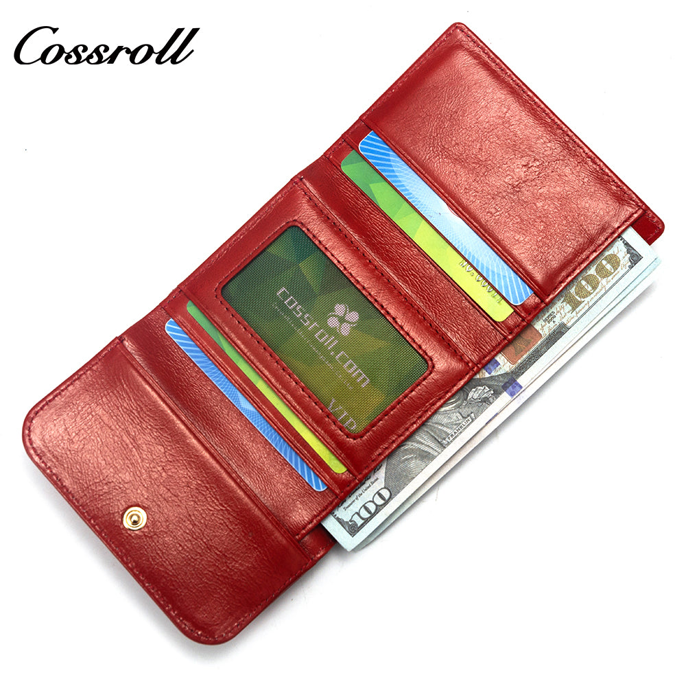 New leather women's long purse zipper wallet Large capacity waxed cowhide coin purse card bag factory custom