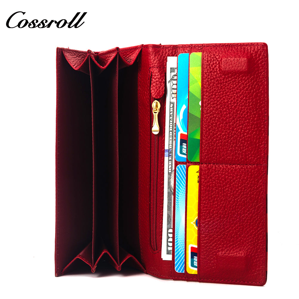 Factory custom cross-border 2023 new leather purse women's long cowhide women's multi-layer multi-card