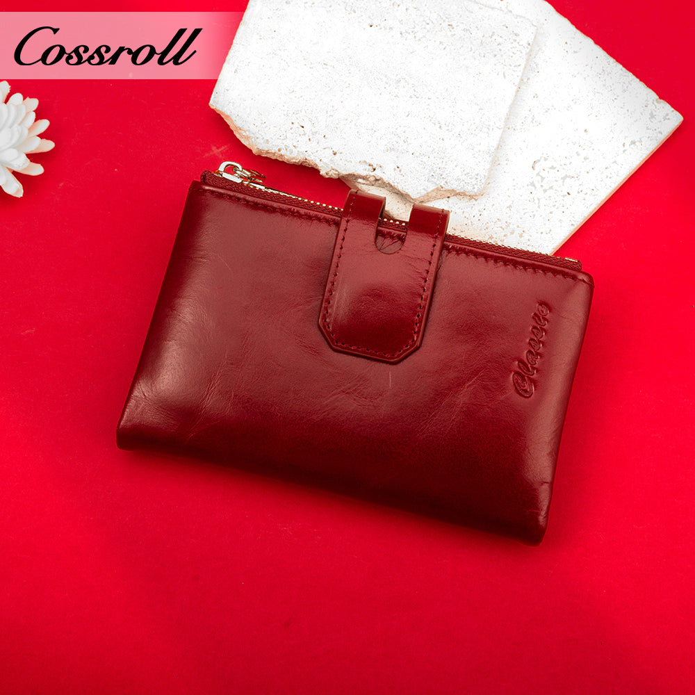 High Quality Wholesale ladies mens genuine leather purse handmade short wallets oil wax leather