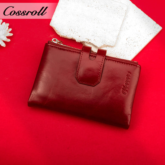 High Quality Wholesale ladies mens genuine leather purse handmade short wallets oil wax leather