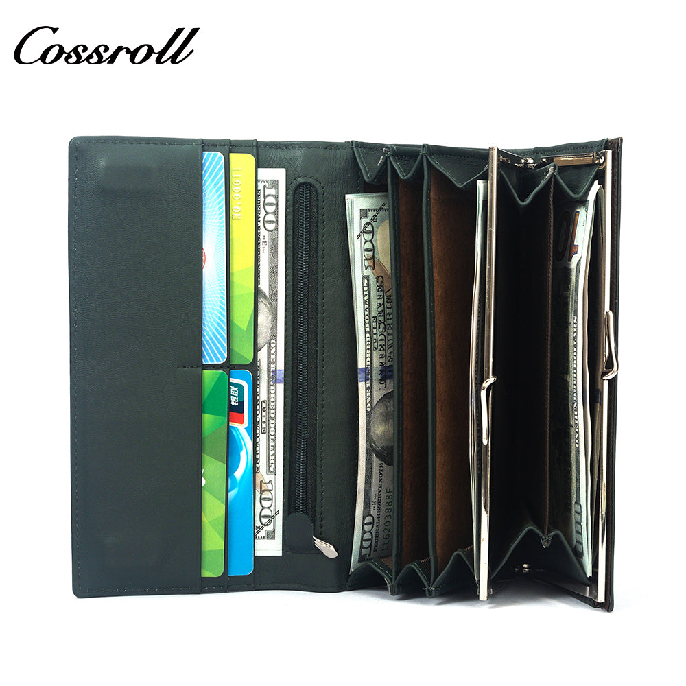 Europe and the United States crocodile leather patent leather wallet women's long money clip multi-card wallet manufacturers customized