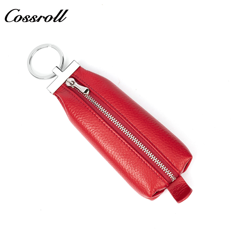 Factory custom zipper key bag Car key Ring Leather wallet Portable cowhide key chain set