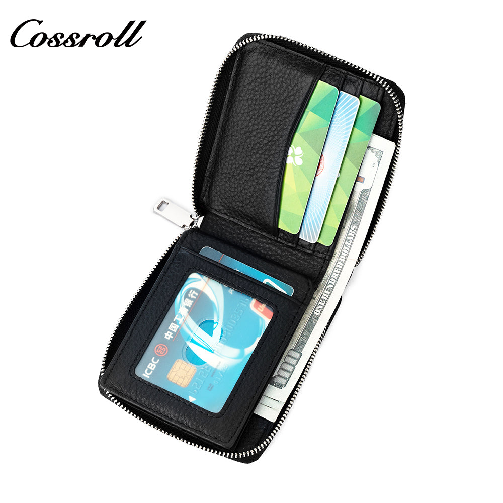Men's multifunctional zipper card wallet money clip business simple men's leather wallet short wallet