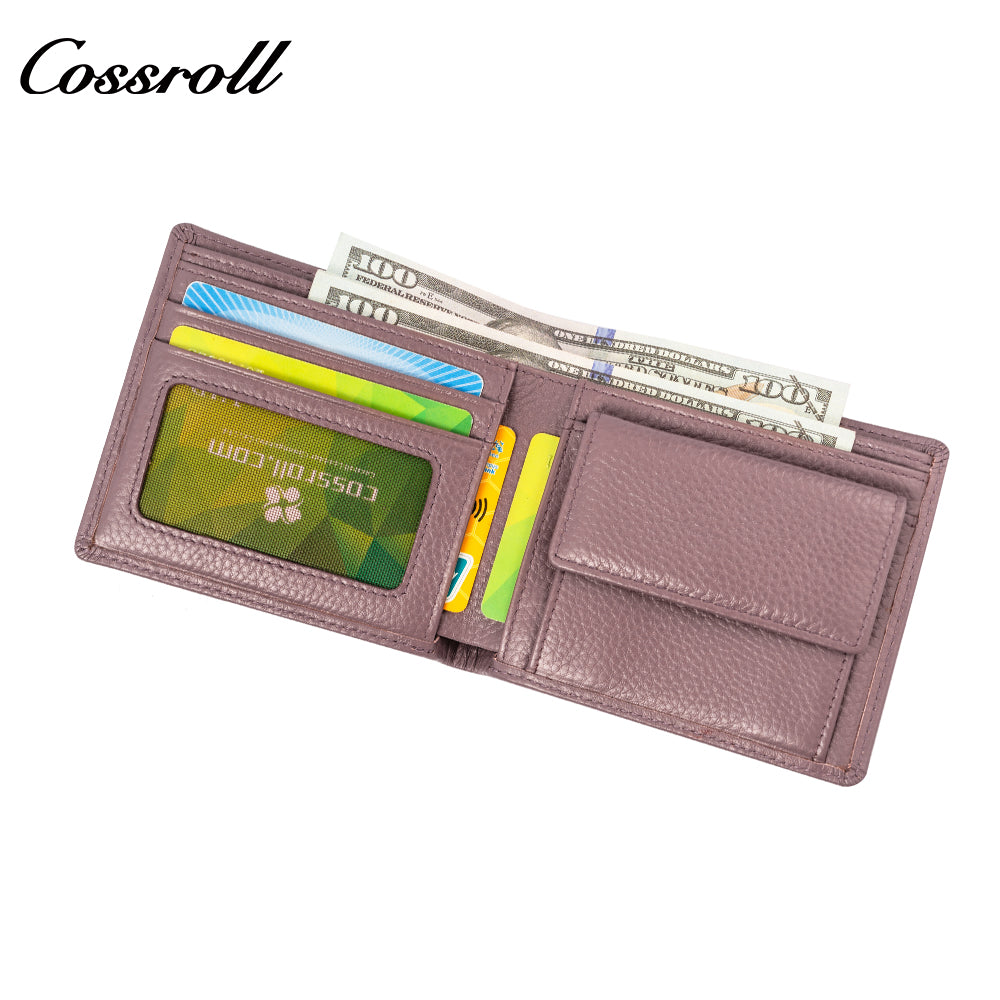 Women's top-grain cowhide leather wallet with anti-magnetic and anti-theft card slots, ultra-thin and compact design.