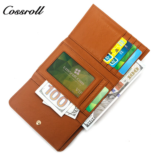 Factory custom 2023 fashion vintage pattern purse women's long and short leather purse holding large capacity wallet