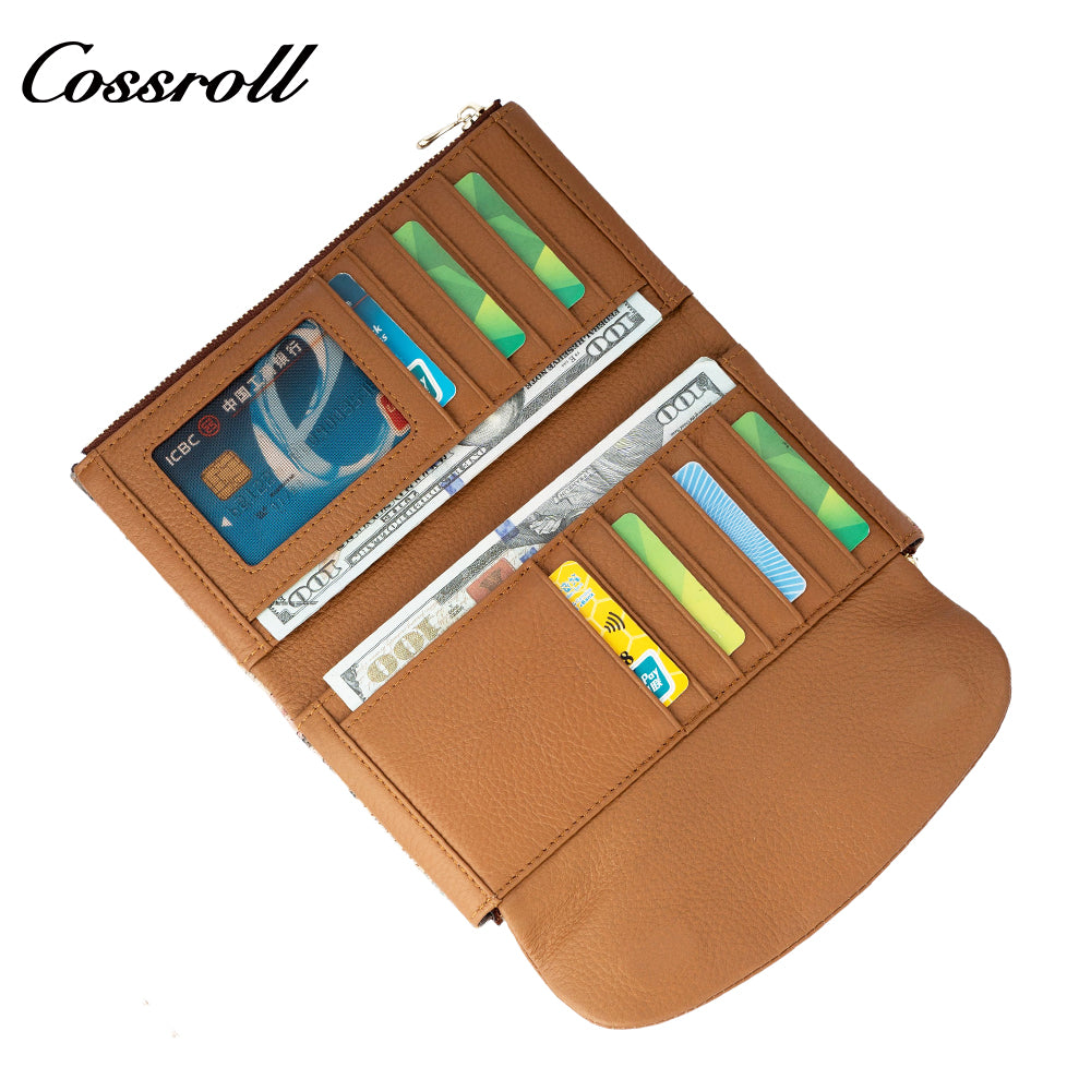 Wallet leather women's foreign trade long leather splicing money clip large capacity head layer cowhide wallet