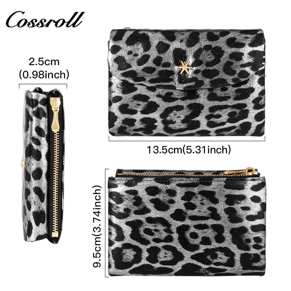 Spot explosive short purse female 2024 new wallet three fold leopard print wallet zero wallet