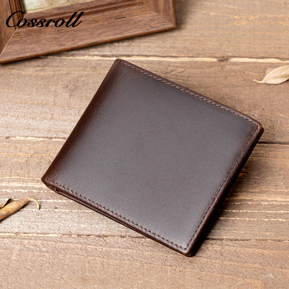 Top-grain crazy horse leather short wallet, vintage men's casual cowhide card and cash holder
