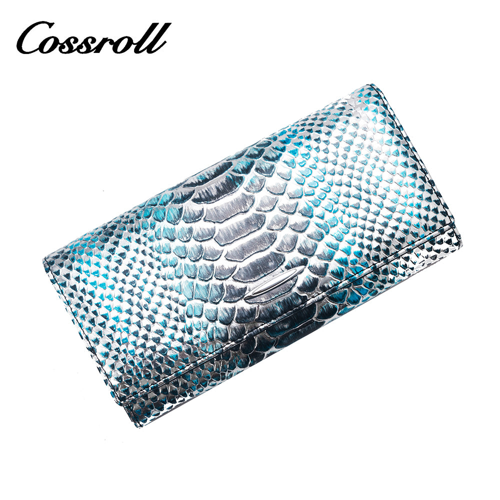 Real python skin long purse handbag Europe and the United States fashion big money clip multi-card leather wallet tide