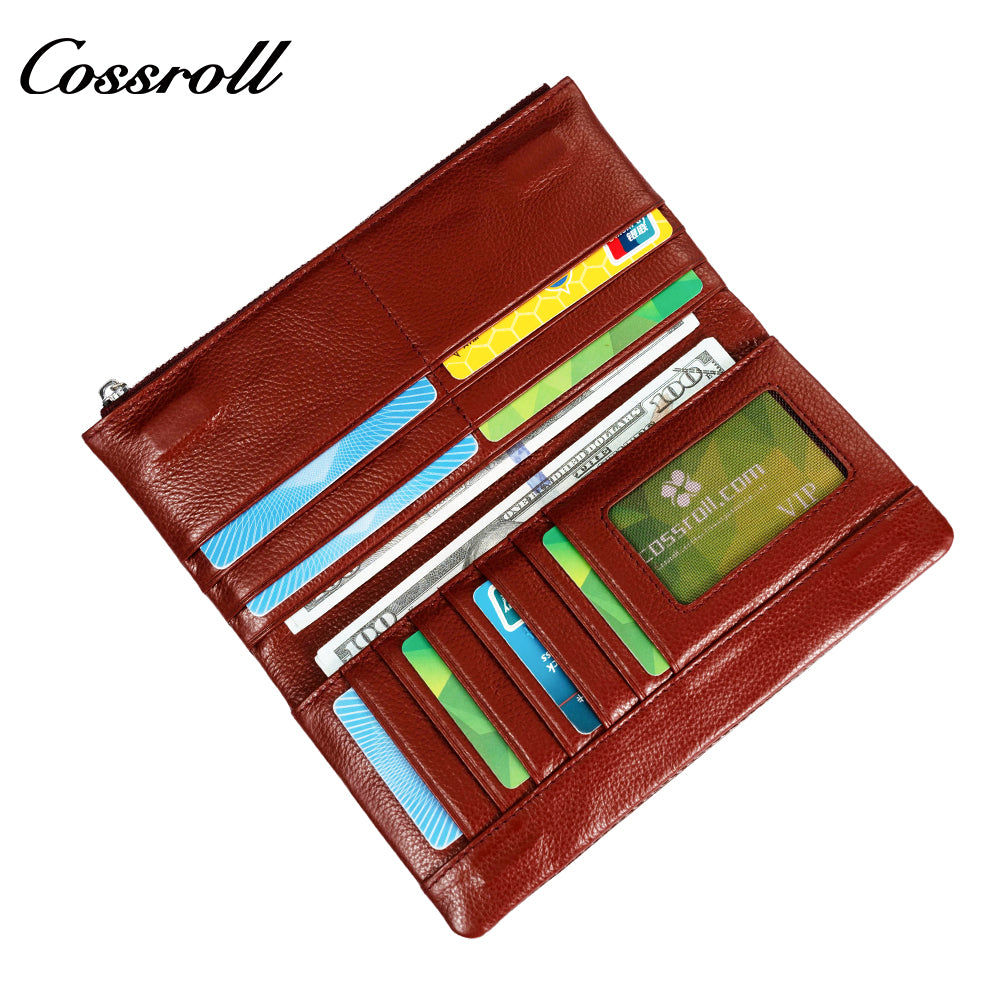 Factory Customized Women's Long Zipper Wallet Oiled Leather Money Wallet Vintage Dollar Clip