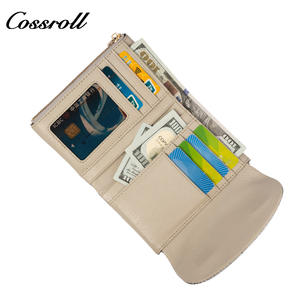 New style first layer cowhide printed bright color coin purse ladies multi-function button bag