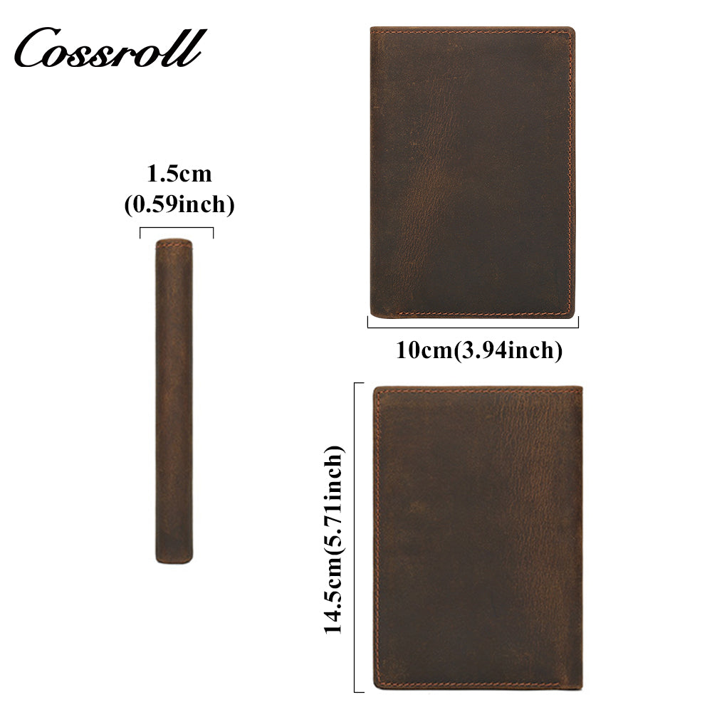 Men's genuine leather short wallet, European and American vintage handcrafted crazy horse leather