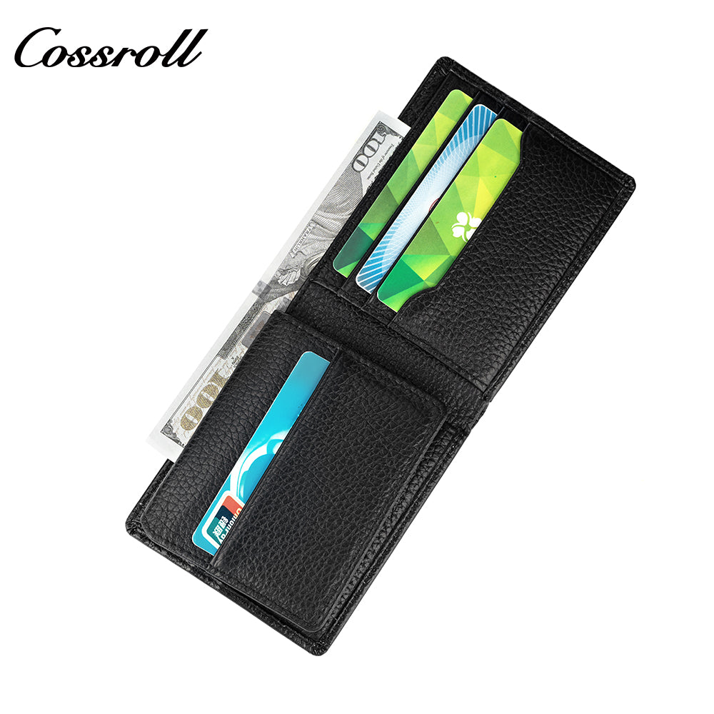 Head Cowhide Black Bifold Wallet with Coin Position Multi Card Position Hot Sale Classic Money Clip