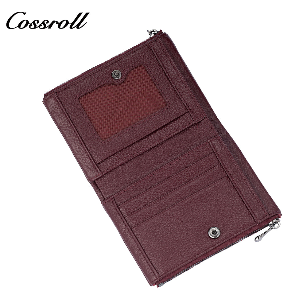 Women's top-grain cowhide wallet with multiple card slots genuine leather card holder and zippered coin pocket