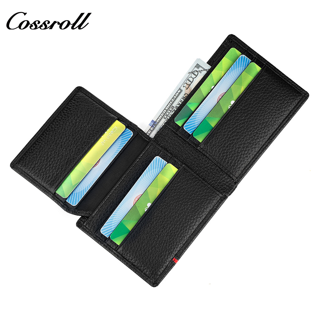 Men's wallet simple short money clip vintage lychee grain soft leather wallet multi card space large capacity