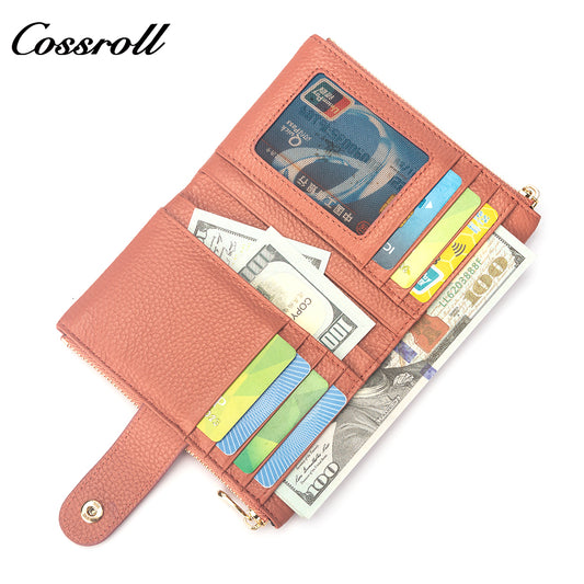 High Quality Wholesale ladies mens genuine leather purse handmade short wallets Lychee leather