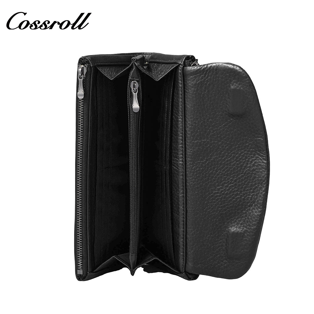 Factory custom genuine leather wallet Women's tri-fold top grain cowhide wallet Large capacity