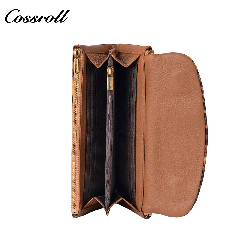 Women's Leopard Print Long Wallet with Large Capacity and Soft Leather Texture