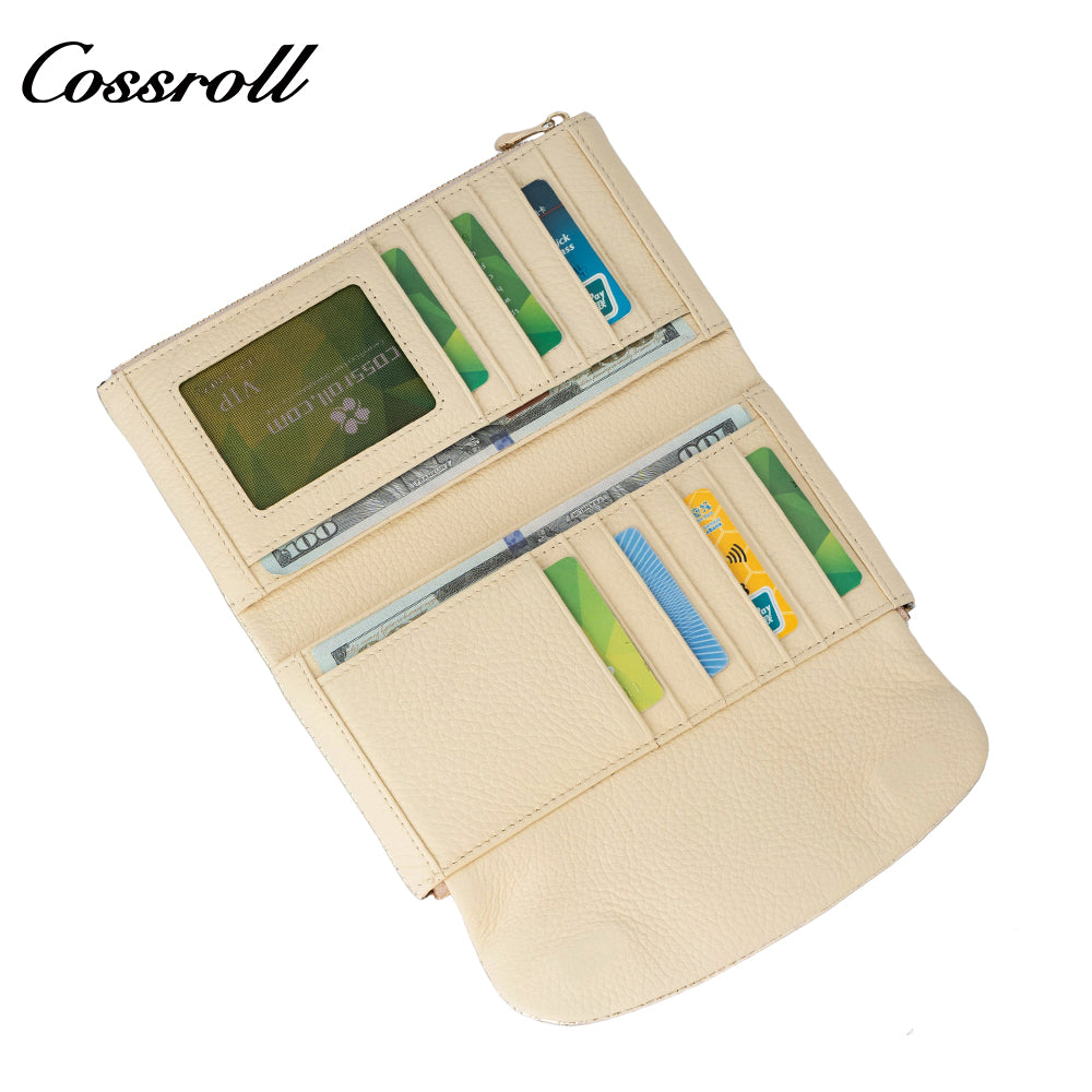 Cross Border Long Leather Wallet Head Layer Cowhide Women's Premium Feeling Glossy Clutch New Wallet Ladies Long Clip