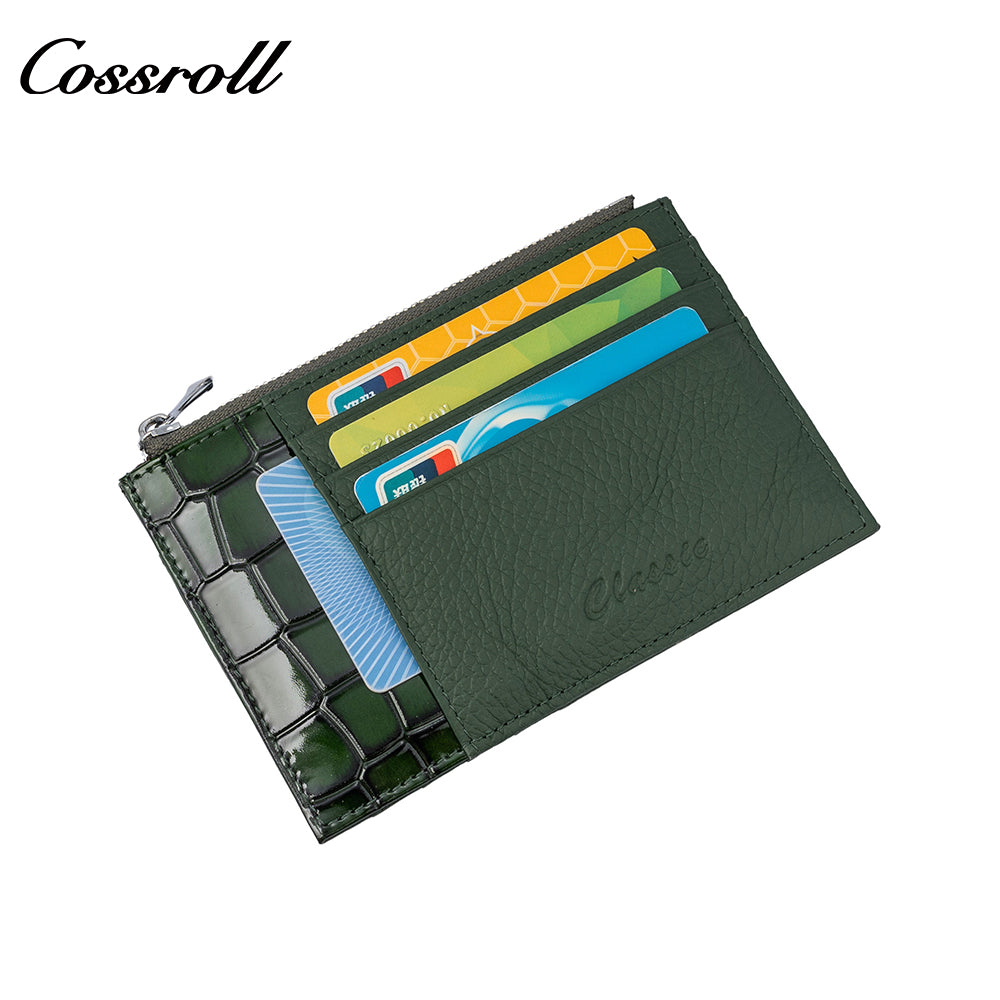 Front Pocket Design Classic Shiny Leather Patchwork Genuine Leather Multi-Card Wallet