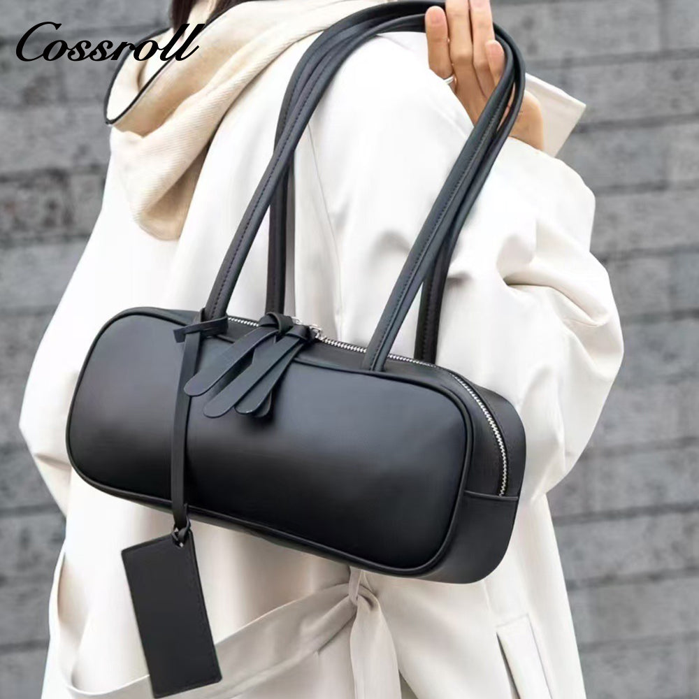 Head layer cowhide Boston bowling bag new underarm work commuting girls senior sense leather shoulder bag