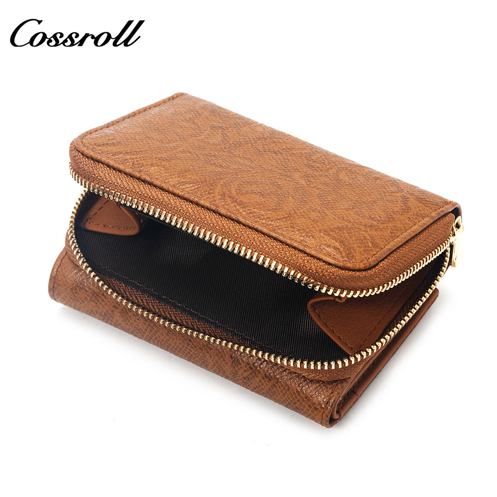 Manufacturers custom cowhide embossed women's purse large capacity European and American leather vintage money clip