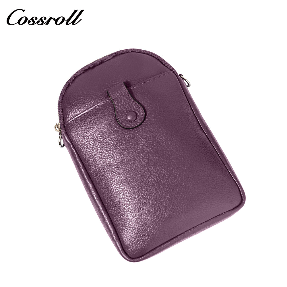 Litchi grain head layer cowhide multi-layer vertical cell phone small bag single shoulder crossbody women's bag