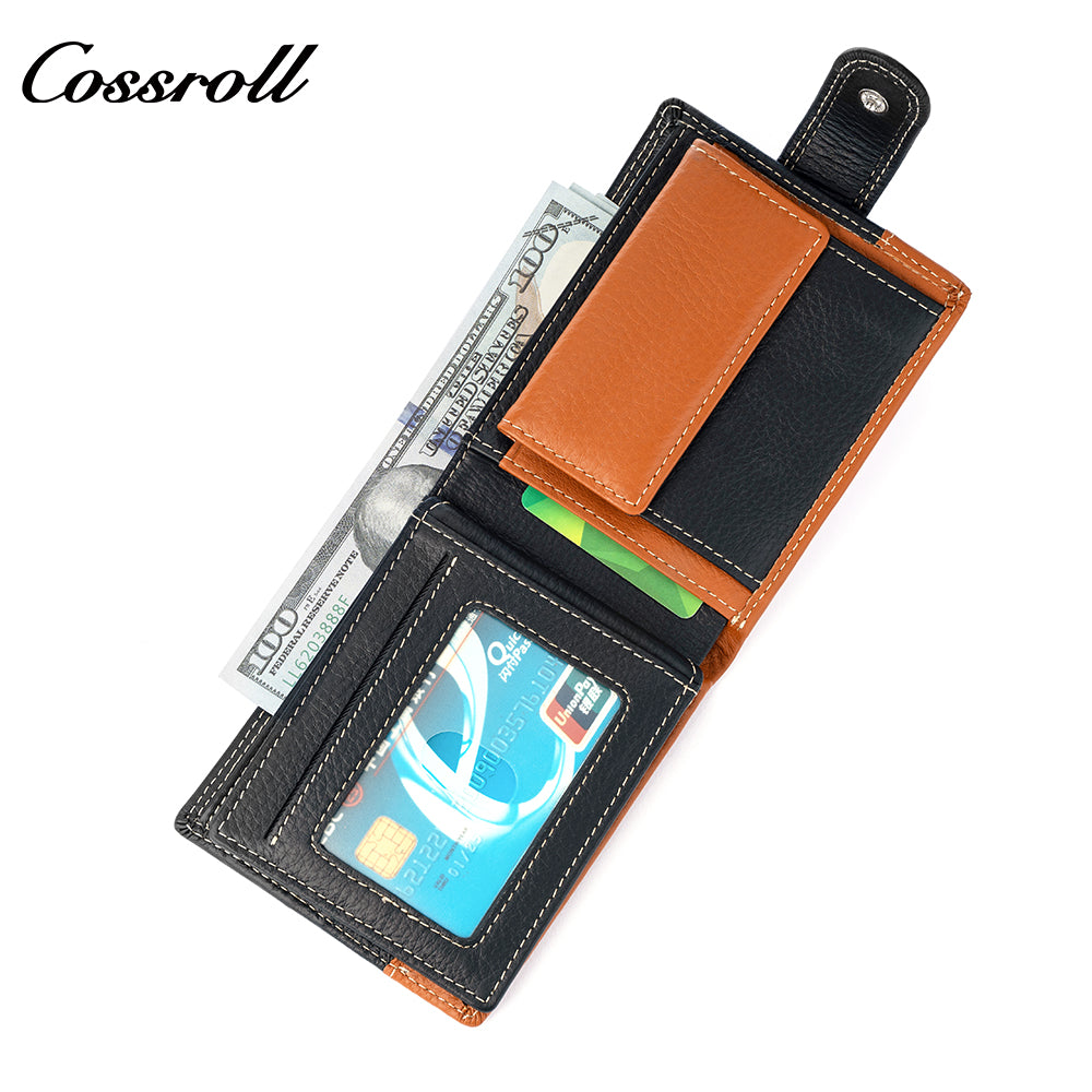 Foreign trade leather wallet men's Europe and the United States fashion buckle spelling color short wallet