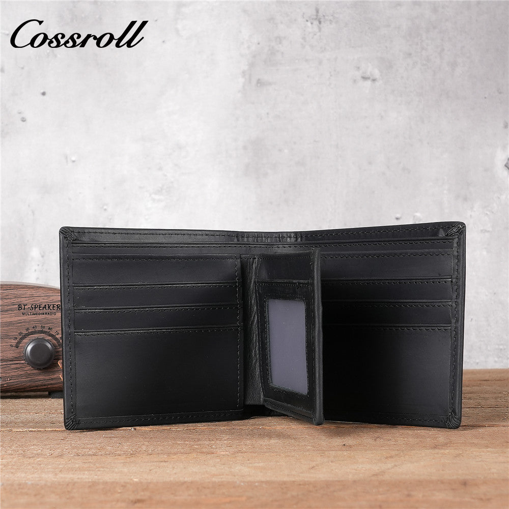 Men's Crazy Horse Leather Wallet, Top-Grain Cowhide, Tri-Fold Wallet