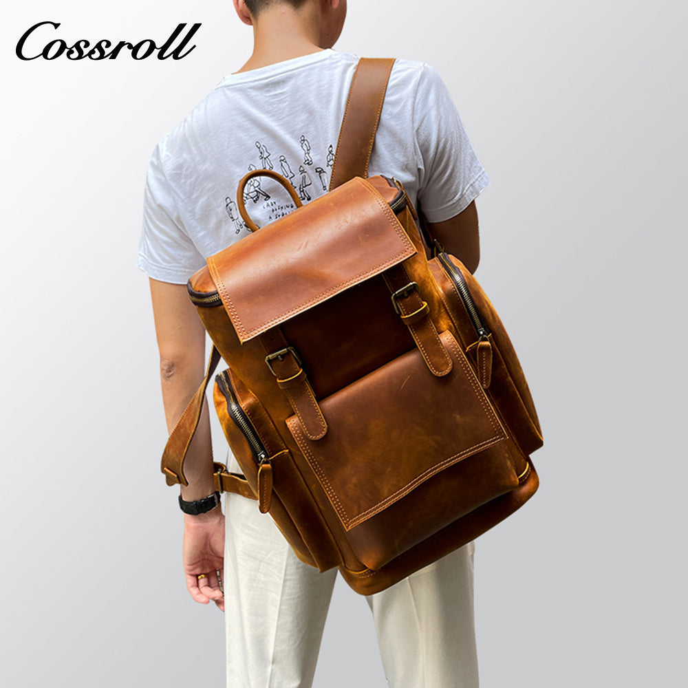 European and American men's genuine leather backpack, Crazy Horse leather backpack, top-grain leather travel bag
