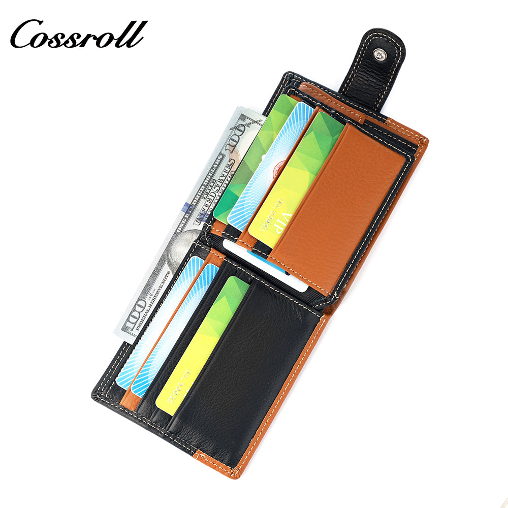 Foreign trade leather wallet men's Europe and the United States fashion buckle spelling color short wallet