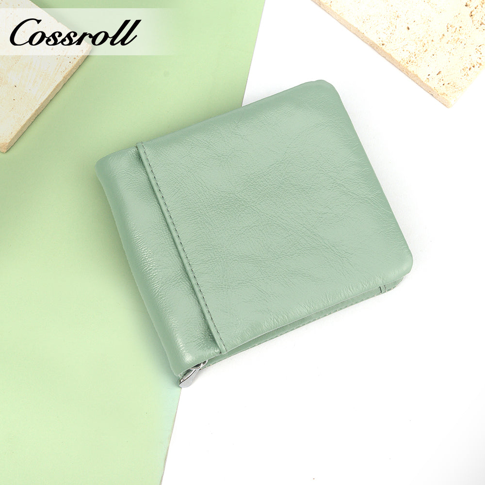 New leather women's long purse zipper wallet Large capacity waxed cowhide coin purse card wallet factory custom