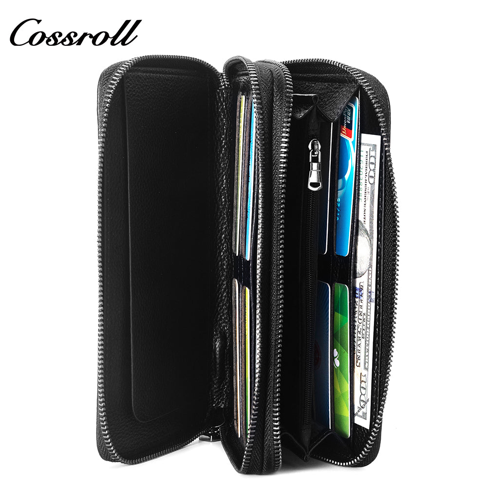 2024 New handbag Men's soft leather wrist strap clutch bag Long wallet mobile bag Large capacity clutch bag