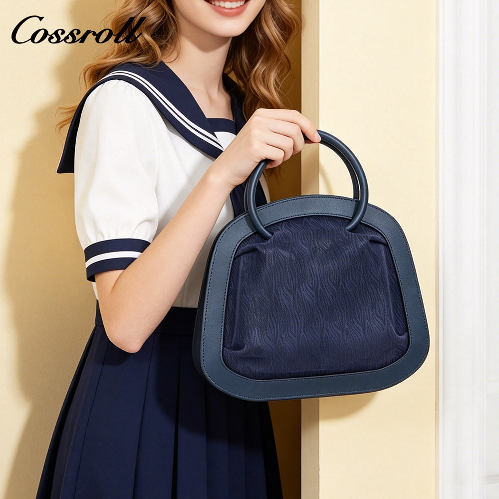 Velvet Patchwork Handbag for Women, Minimalist Retro Style Top Handle Bag, Versatile Commuter Shoulder Bag