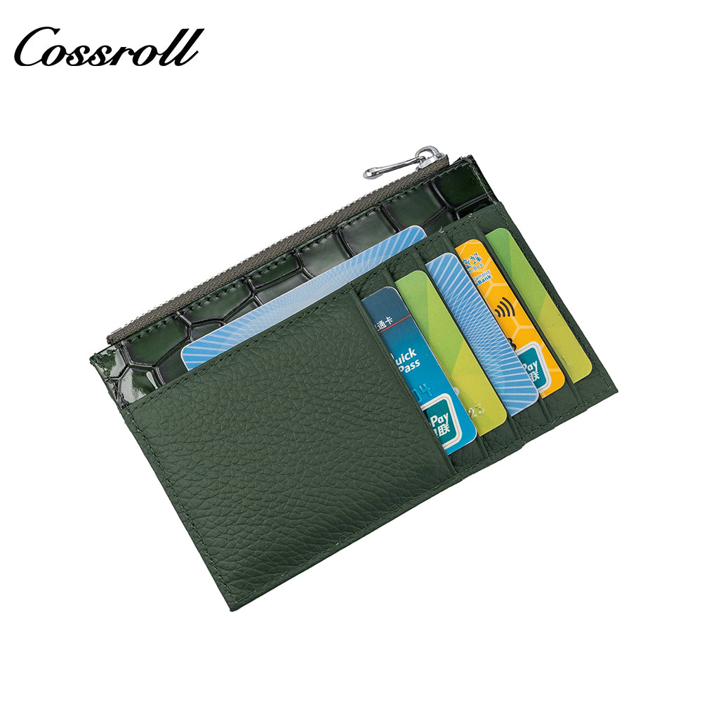 Front Pocket Design Classic Shiny Leather Patchwork Genuine Leather Multi-Card Wallet
