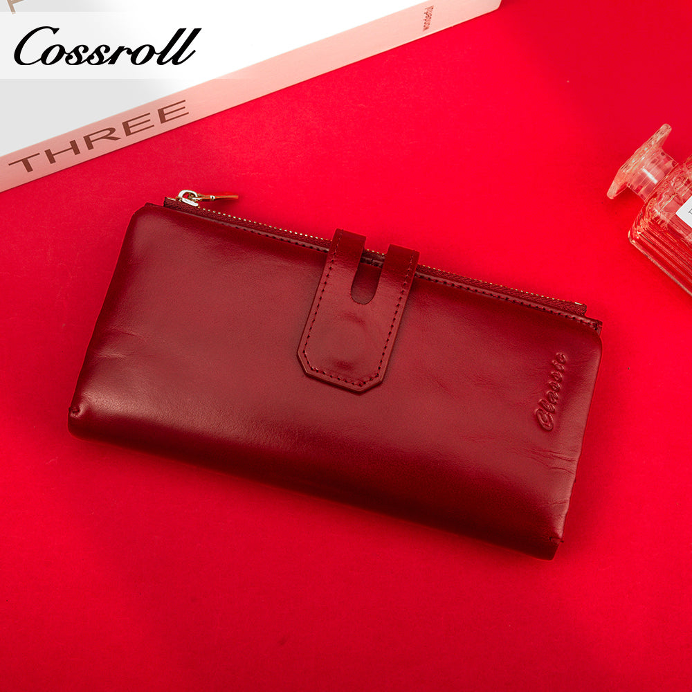 Popular Decorative genuine leather purse handmade long wallets oil wax leather ladies handmade Elegant