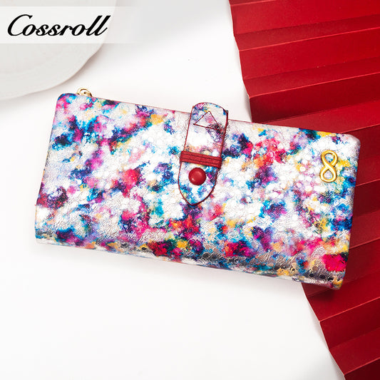 Most Popular best brand leather long wallet female printing Genuine Leather