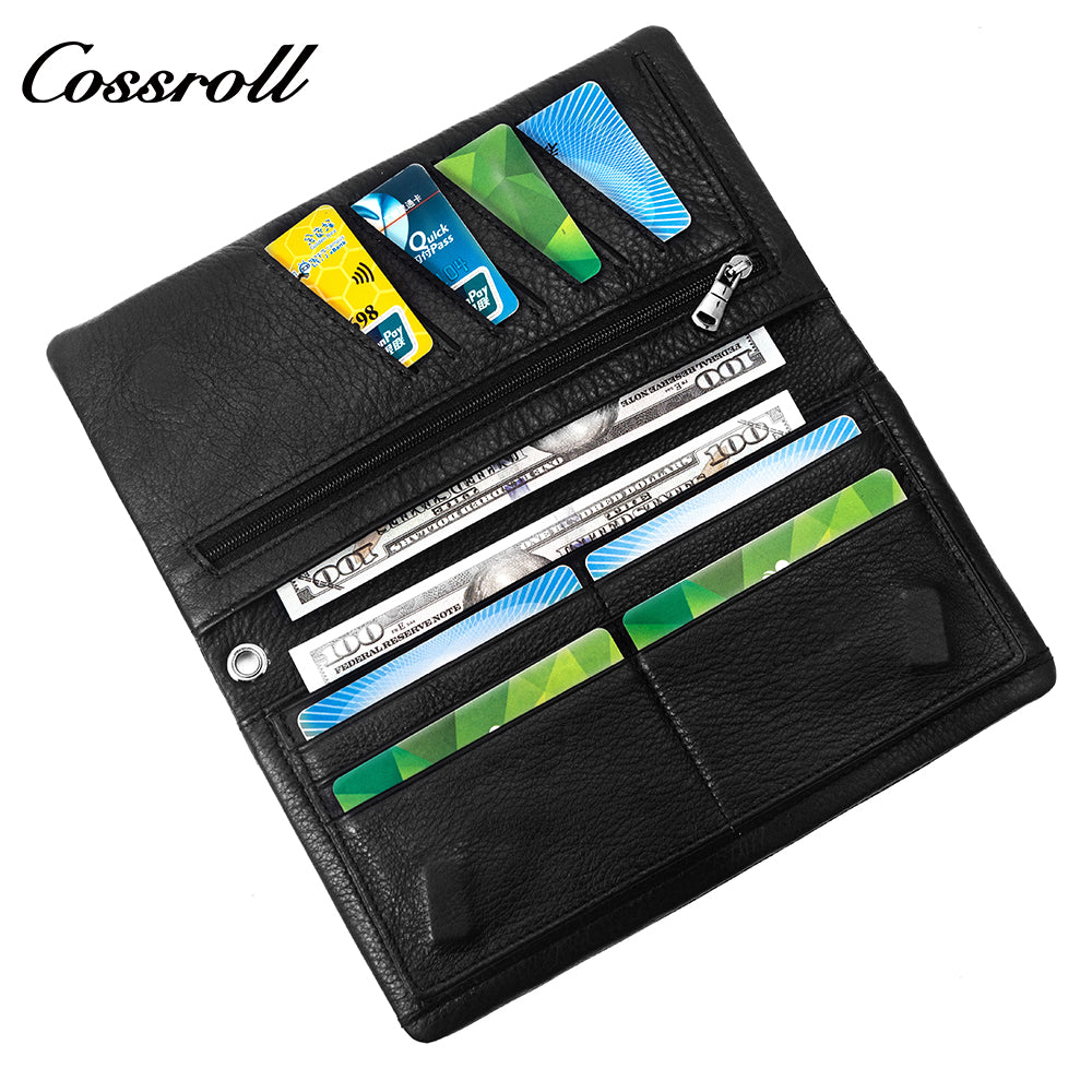 2024 New Genuine Leather Men's Wallet Long Zipper Large Capacity Clutch Cowhide Clutch Bag Best-Selling Wallet