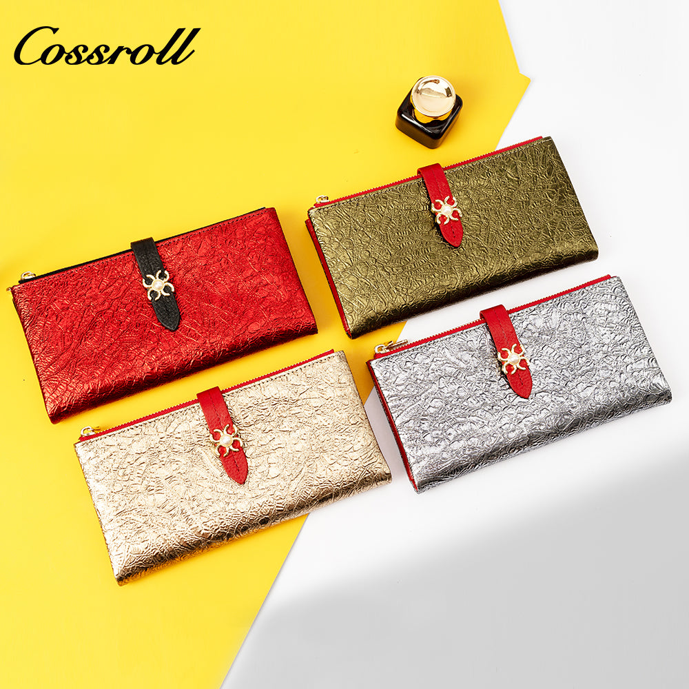 Factory custom 2024 fashion vintage pattern purse women's long and short leather purse holding large capacity wallet