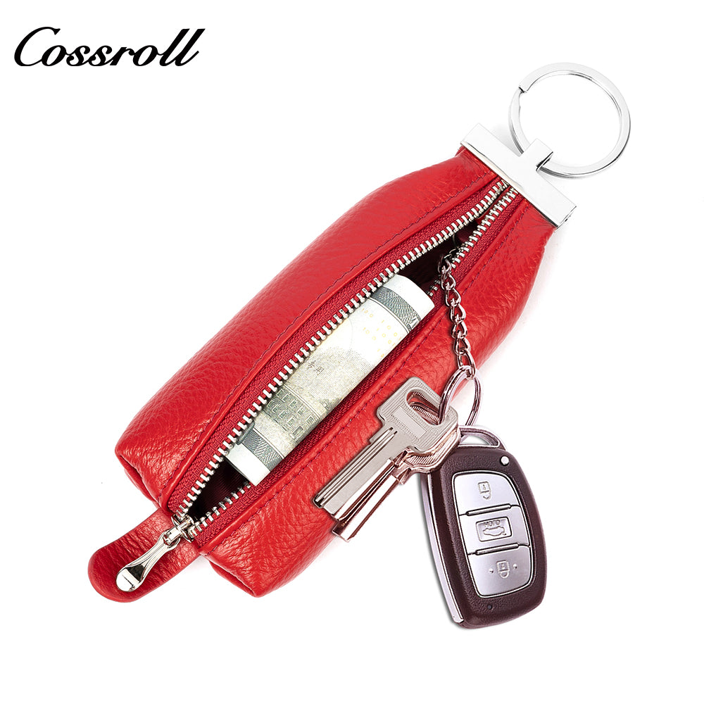 Factory custom zipper key bag Car key Ring Leather wallet Portable cowhide key chain set