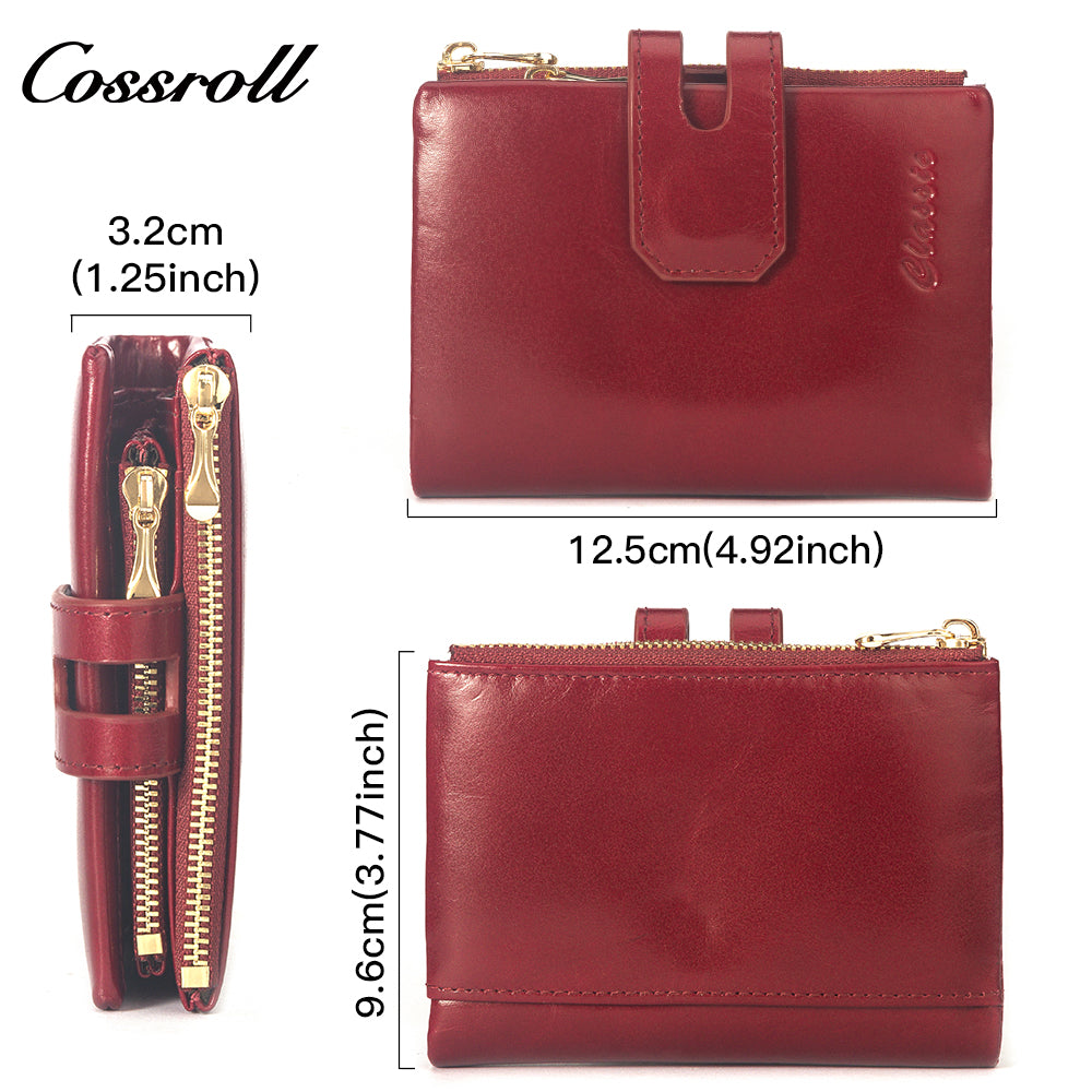 Popular Decorative genuine leather purse handmade long wallets oil wax leather ladies handmade Elegant