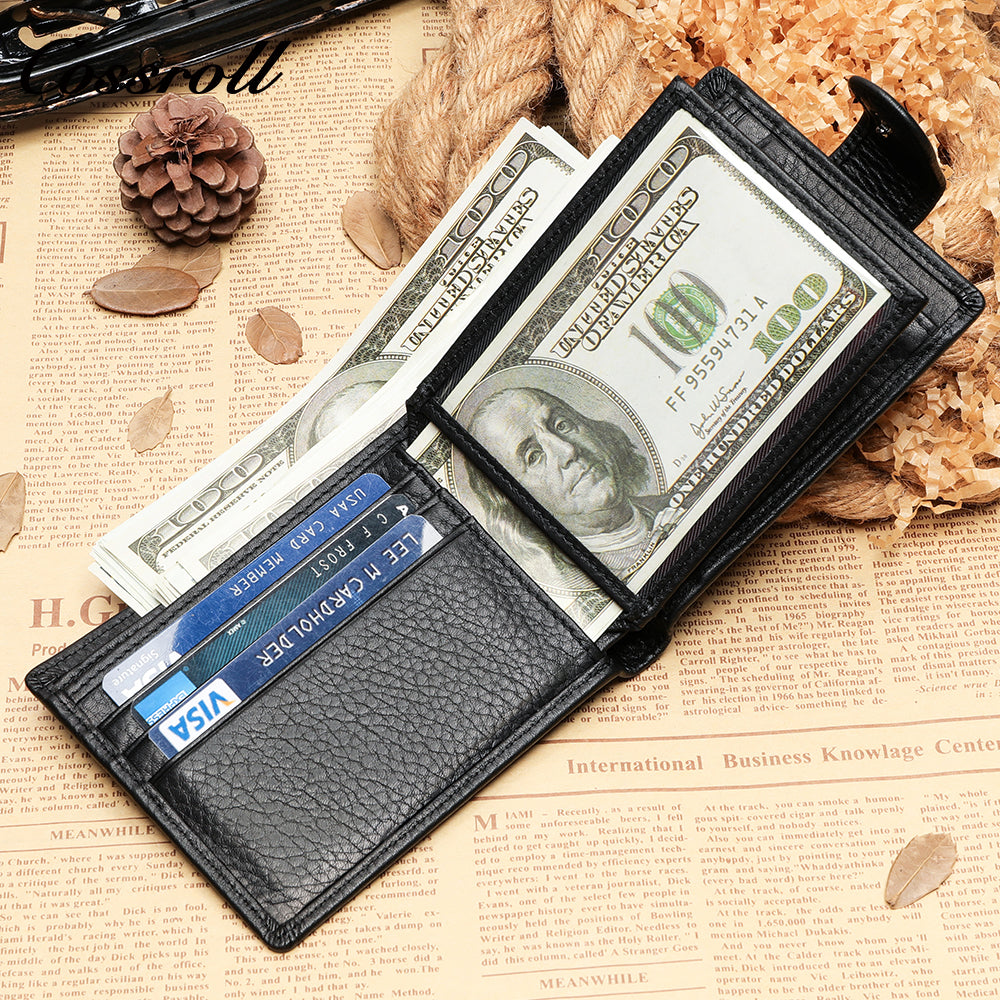 Head Cowhide Man Wallet Genuine Leather Money Clip Horizontal Short Banknote Coin Soft Leather Plain