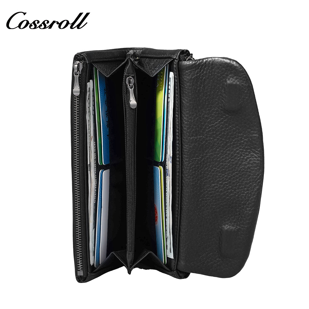Factory custom genuine leather wallet Women's tri-fold top grain cowhide wallet Large capacity