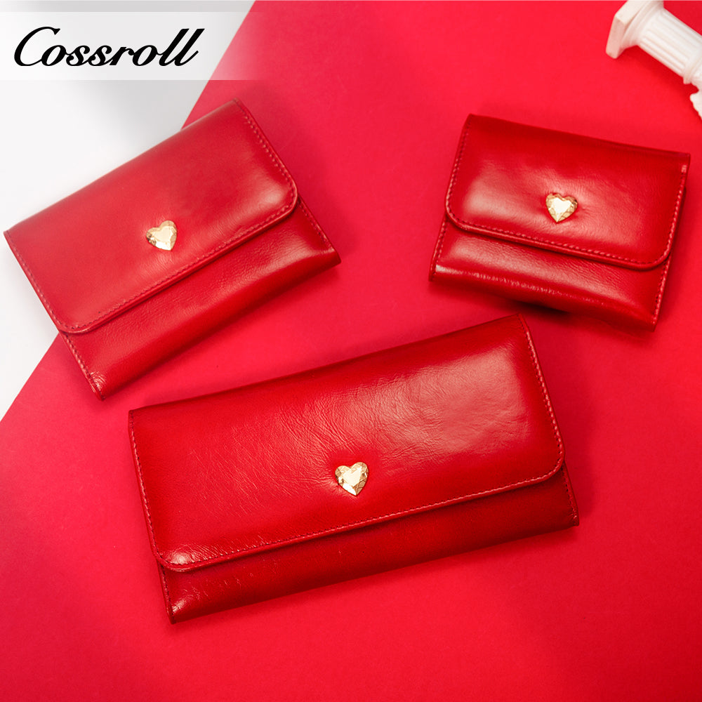 New leather women's long purse zipper wallet Large capacity waxed cowhide coin purse card bag factory custom
