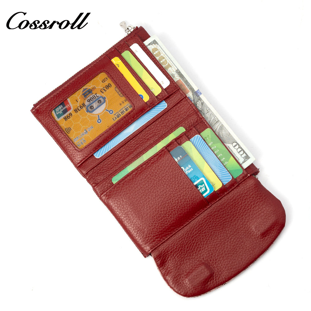 Custom label cowhide women's purse Short leather coin purse color matching design multi-card wallet