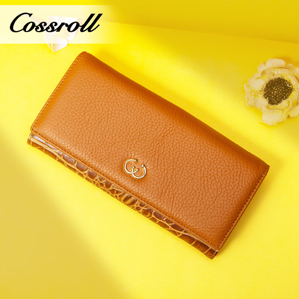 Factory custom 2024 fashion vintage lychee pattern purse women long and short leather purse holding large capacity wallet